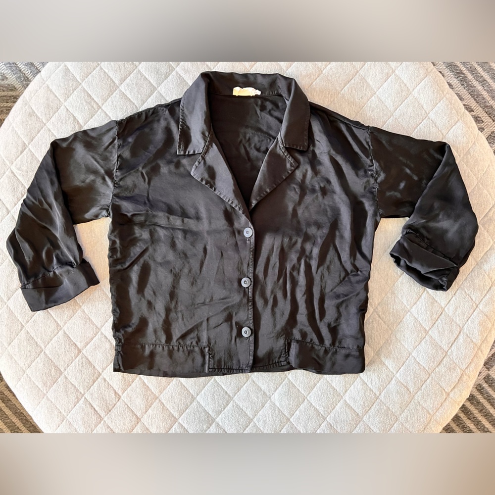 NATION LTD Small Black Viscose 3/4 Sleeves Lightweight Waist Jacket Orig $280